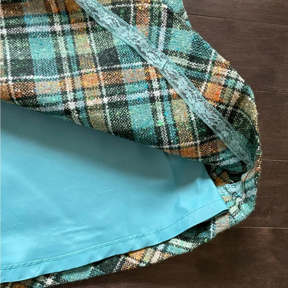 Vintage 70s Plaid Wool Lined Maxi Skirt with Lace Women’s XS - Picture 3 of 8